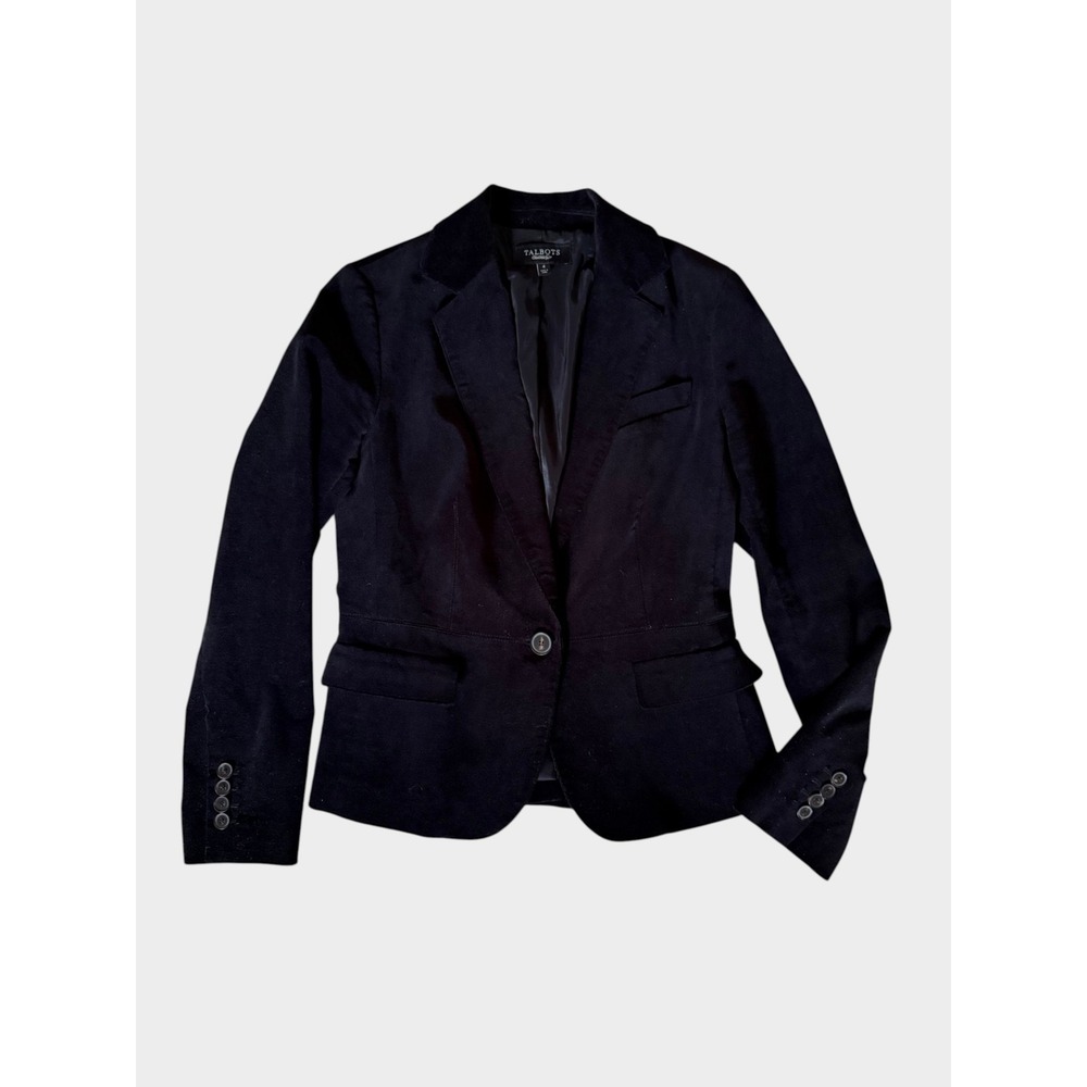 Talbots Black Velvet Single Button Tailored Blazer Jacket, Size 4